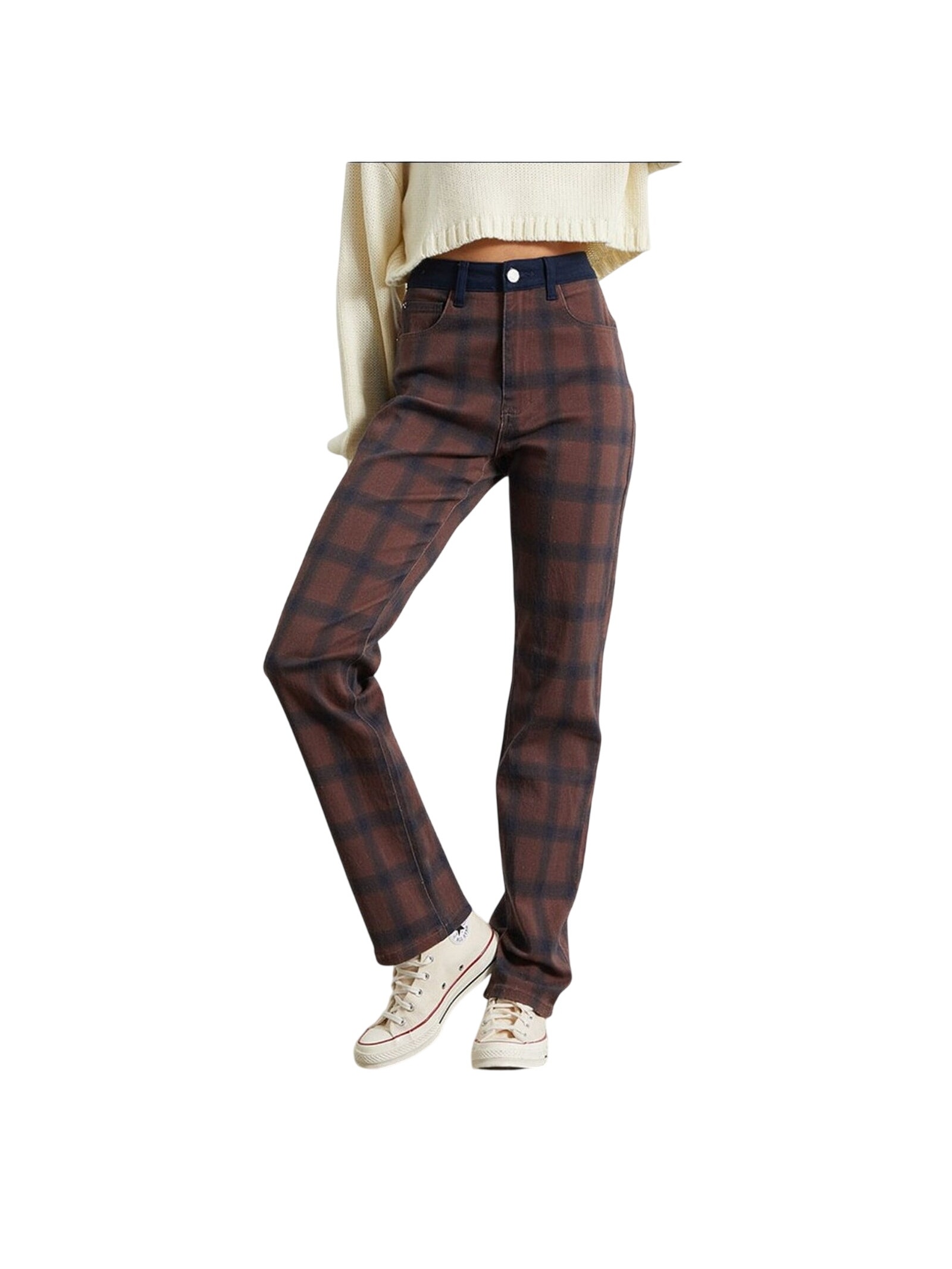 Weworewhat Color Block Modern Plaid Stretch Twill Icon Jeans Brown Womens 25 Nwt